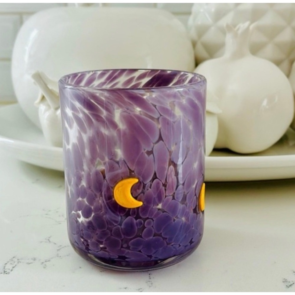 Anthropologie Icon Juice Purple Hand Blown Art Glass Moon Tumbler Celestial